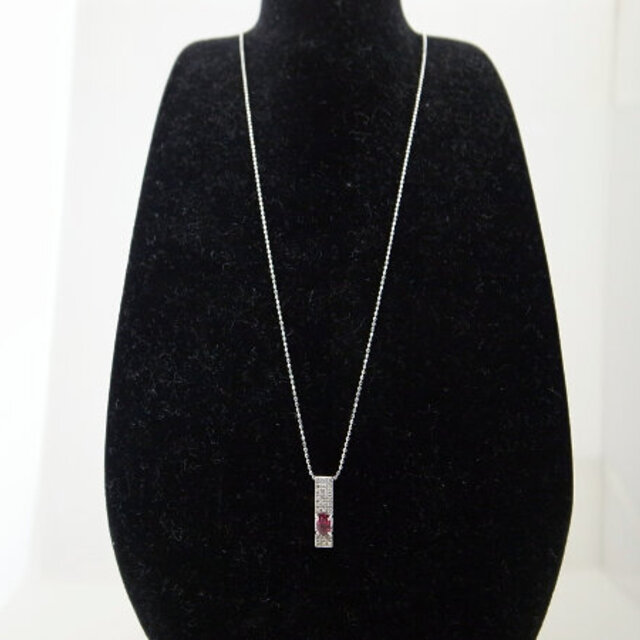 ダイヤモンド×ルベライト ネックレス K18WG Pt850 8.8g