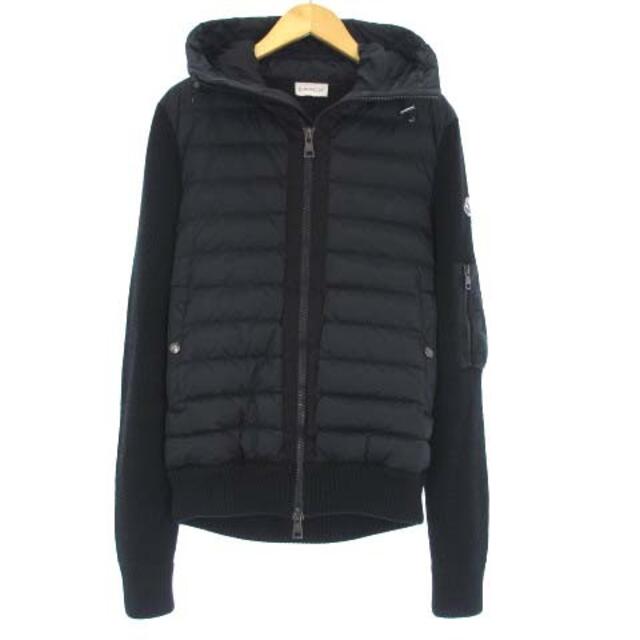 MONCLER - モンクレール 18AW ダウンジャケット ニットコンビ切替 ロゴワッペン 黒 S