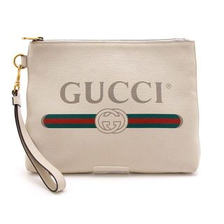 グッチ(Gucci)の良品 グッチ クラッチバッグ プリントレザー ホワイト系 572770(セカンドバッグ/クラッチバッグ)