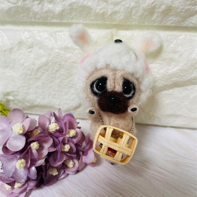 ぬいぐるみ 羊毛フェルト 動物ポンポン パグ うさぎ ハンドメイド