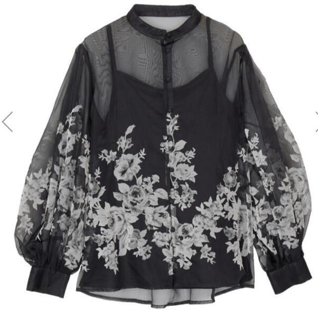 新品未使用AMERI 2WAY HAZE FLOWER BLOUSE Blackのサムネイル