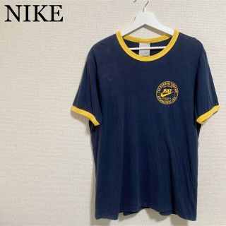 ナイキ(NIKE)のNIKE リンガーTシャツ メンズ L 紺 黄色 古着 00s ロゴ(Tシャツ/カットソー(半袖/袖なし))