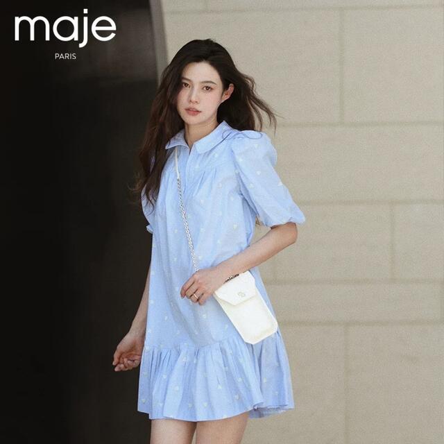 ひざ丈ワンピース❤️maje2022新作　新品  ブルーワンピース　綺麗上品