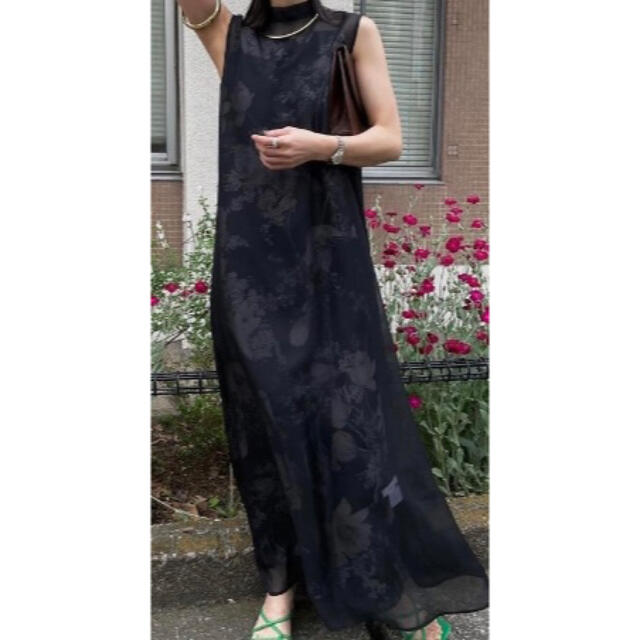 2WAY FLOWER LAYERED SHEER DRESSブラックS