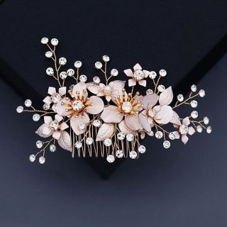 ヘッドドレス　ピンクゴールド 花 ブライダルアクセサリー　ウェディング　花嫁(ヘアピン)