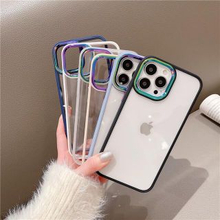 iPhone用ケース マルチカラーカメラレンズ枠 お洒落 6色(iPhoneケース)