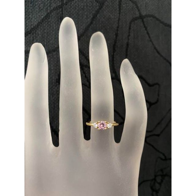 （1129）17号　ピンク×ゴールドお洒落な大人のスワロ細リング　指輪 レディースのアクセサリー(リング(指輪))の商品写真