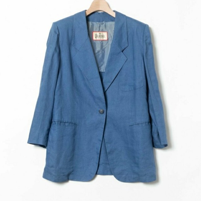 HERNO(ヘルノ)のHERNO ヘルノ イタリア製 リネン ジャケット 麻100％ 42 ブルー 青 レディースのジャケット/アウター(テーラードジャケット)の商品写真