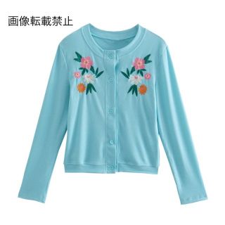 🐬6月新作💙8189◆blue フラワー 花 刺繍 カーディガン(カーディガン)