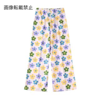 🐬6月新作💙8190◇フラワー 花柄 ワイドパンツ ロングパンツ(カジュアルパンツ)
