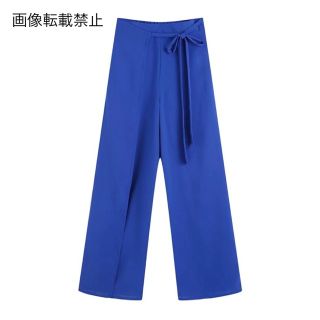 🐬6月新作💙8192◇blue ブルー リボン ロングパンツ ワイドパンツ (カジュアルパンツ)
