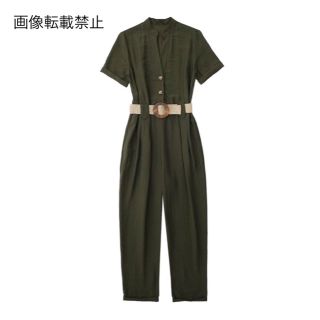 🐬6月新作💙8195◇khaki カーキ ベルト付き オールインワンパンツ (オールインワン)