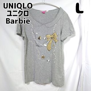 ユニクロ(UNIQLO)のユニクロ UT Barbie バービー Tシャツ 半袖 グレー L リボン(Tシャツ(半袖/袖なし))