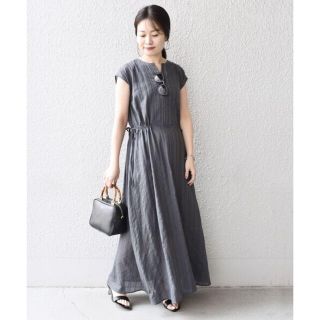 シップスフォーウィメン(SHIPS for women)の今期完売品 SHIPシップス  カラミストライプワンピース　グレー　Sサイズ(ロングワンピース/マキシワンピース)