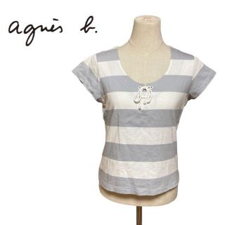 アニエスベー(agnes b.)のagnes b. アニエスベー　トップス　半袖　ボーダー　グレー　白　リボン　3(Tシャツ(半袖/袖なし))