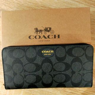 コーチ(COACH)のCOACH コーチ☆長財布 シグネチャー アコーディオン　ブラックxチャコール(財布)