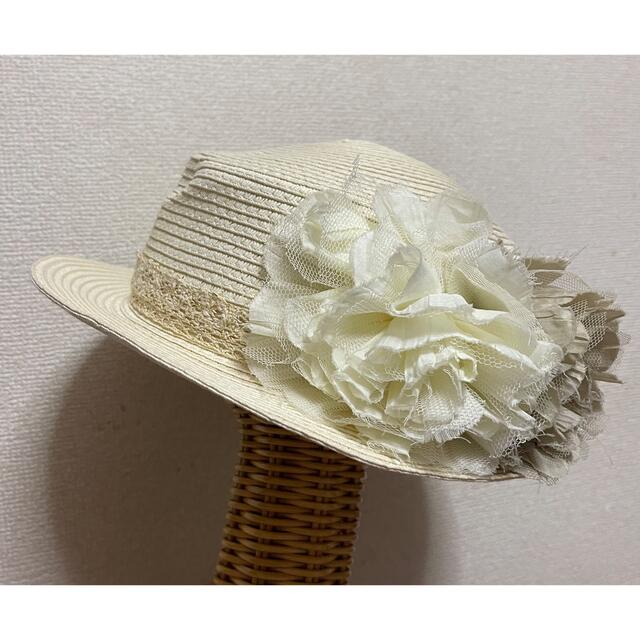 お花付きストローハット(ホワイト) 美品 Dip Drops 帽子 麦わら帽子