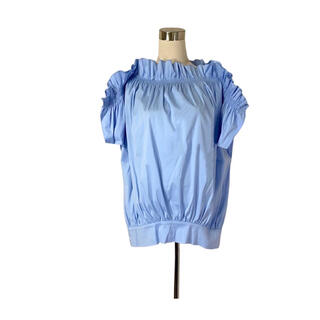 ダブルスタンダードクロージング(DOUBLE STANDARD CLOTHING)の青空スカイブルー フリルとギャザーシャーリングシャツ(シャツ/ブラウス(半袖/袖なし))