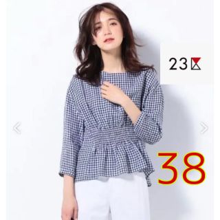 ニジュウサンク(23区)の【23区×LIBECO】サイズ38   リネンギンガムチェックシャツ　ネイビー(シャツ/ブラウス(長袖/七分))