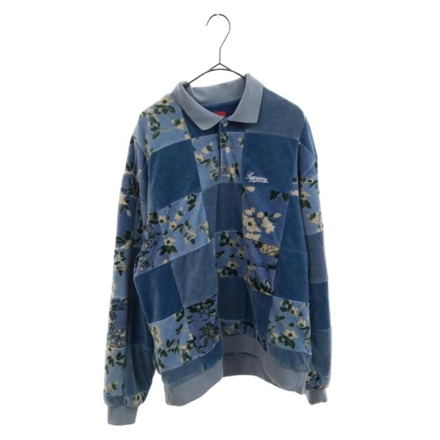 SUPREME シュプリーム 21AW Floral Patchwork Velour L/S Polo フローラルパッチワークベロアロングスリーブポロシャツ 長袖 ブルー