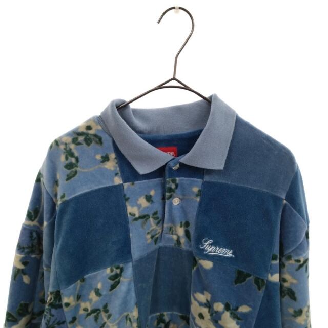 SUPREME シュプリーム 21AW Floral Patchwork Velour L/S Polo フローラルパッチワークベロアロングスリーブポロシャツ 長袖 ブルー 2