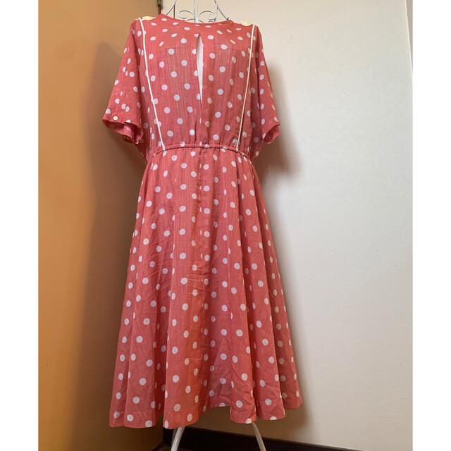 used サーモンピンク×白ドット柄♡レトロワンピース♡vintageワンピース