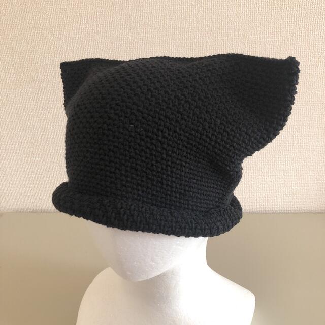 シンプルブラック【猫耳ニットキャップ】① レディースの帽子(ニット帽/ビーニー)の商品写真