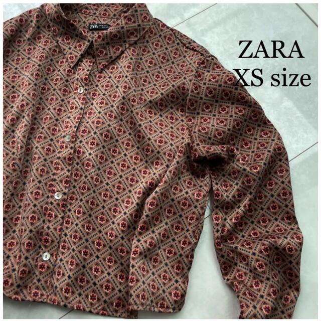 ZARA ザラ 長袖シャツ ブラウス 花柄 xsサイズ ブラウン レディースのトップス(シャツ/ブラウス(長袖/七分))の商品写真