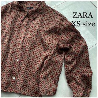 ZARA ザラ 長袖シャツ ブラウス 花柄 xsサイズ ブラウン(シャツ/ブラウス(長袖/七分))