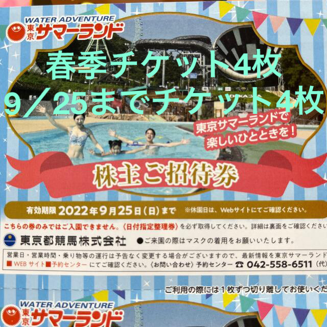 うのにもお得な情報満載！ 東京サマーランド 8枚 株主ご優待券 １Day