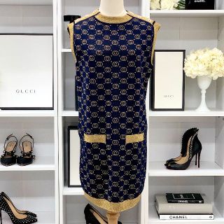 ブラック系,XS(SS)完成品 GUCCI フリル ニット ワンピース ミニ
