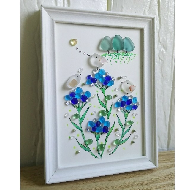 【セール】 【売り切れました】青いお花の咲く丘＊シーグラスアート アート+写真