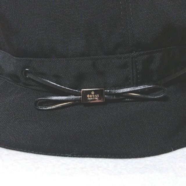 美品 ビンテージ レア グッチ バケットハット 黒 レザー リボン