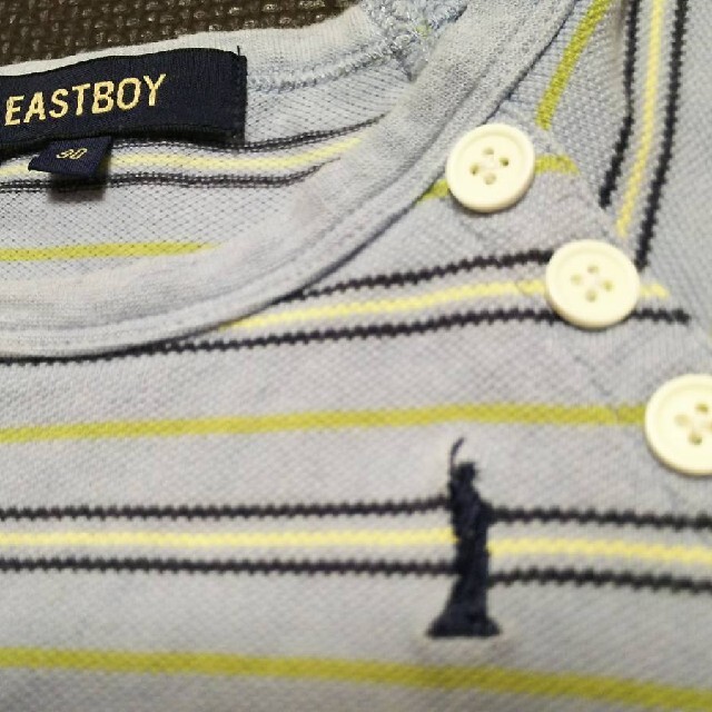 EASTBOY(イーストボーイ)のEASTBOY刺繍ポイント水色ボーダー半袖カットソー90cm男児EAST BOY キッズ/ベビー/マタニティのキッズ服男の子用(90cm~)(Tシャツ/カットソー)の商品写真