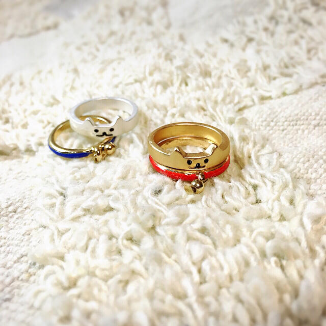 猫リングセットよりどり2点★新品★金赤&銀青 レディースのアクセサリー(リング(指輪))の商品写真