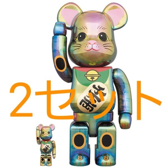 BE@RBRICK(ベアブリック)の2セット BE@RBRICK 招き猫 黒透明メッキ 100％ & 400％ エンタメ/ホビーのフィギュア(その他)の商品写真