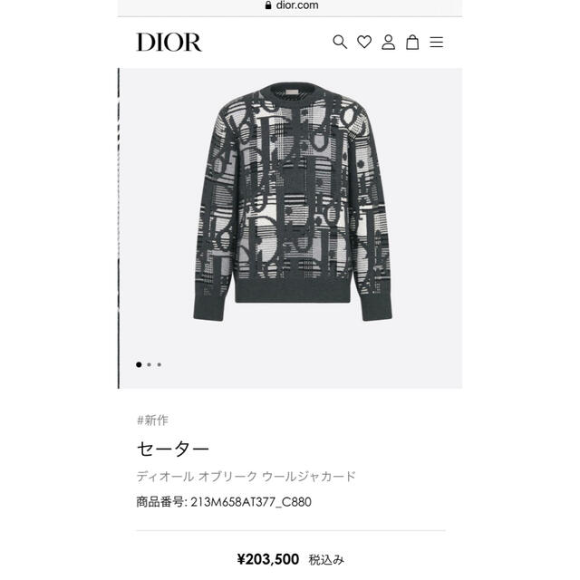 Christian Dior(クリスチャンディオール)の定価20万 21AW 新作 DIOR オブリークウールジャガードニット サイズM メンズのトップス(ニット/セーター)の商品写真