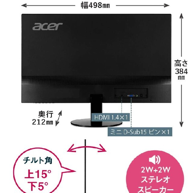 21.5型ワイドIPSディスプレイ SA220QAbmi 　ゲーム　モニター スマホ/家電/カメラのPC/タブレット(PC周辺機器)の商品写真