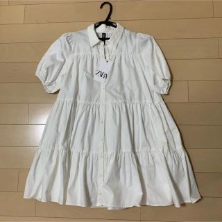 ザラ(ZARA)の〜7/5まで出品！【新品タグ付】ZARA 白シャツワンピース(シャツ/ブラウス(半袖/袖なし))