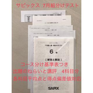 サピックス　小学6年　7月度入室・組分けテスト②(語学/参考書)