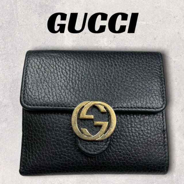 【日本未発売】 Gucci - 財布　Wホック　インターロッキング　ブラック　黒 グッチ 【良品】GUCCI 財布