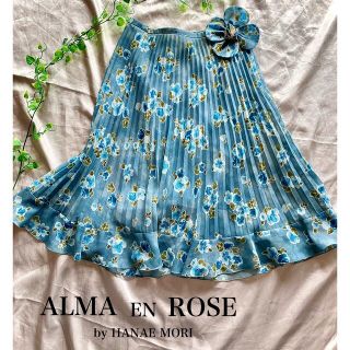 ハナエモリ(HANAE MORI)のALMA EN ROSE ハナエモリ　プリーツシフォン　スカート　コサージュ付き(ひざ丈スカート)