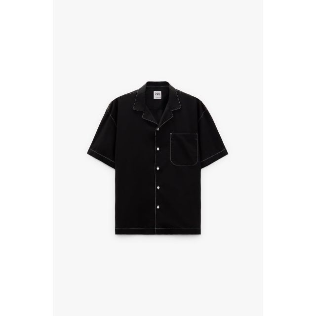 ☆ZARA ザラ ポケット ステッチ シャツ 半袖/S☆新品☆オーバーサイズ50cm袖丈