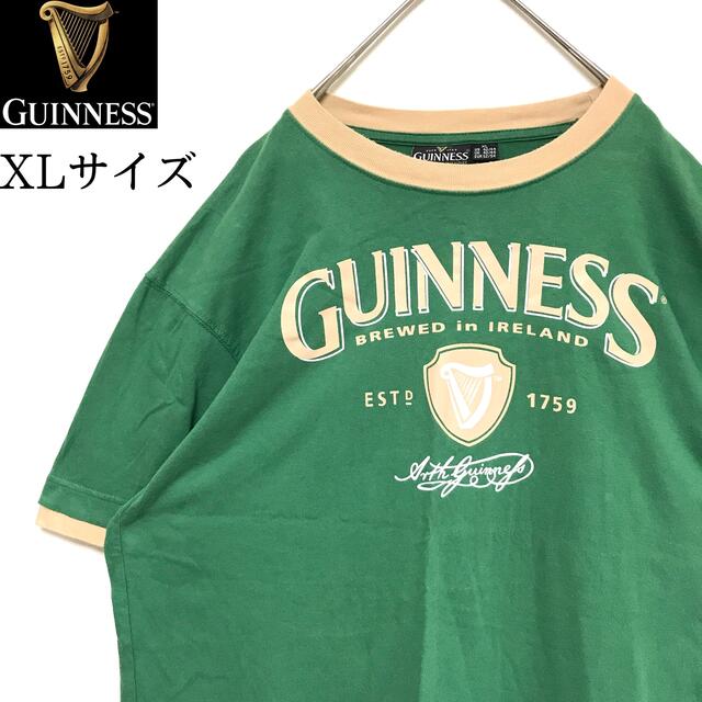 ギネスビール 企業ロゴ Tシャツ リンガーTシャツ 緑　グリーン　XLサイズ古着屋ミスターX