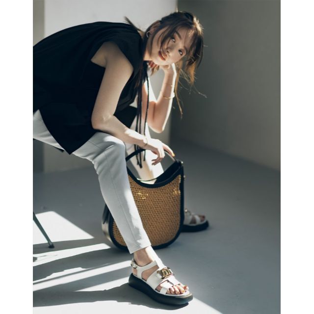 トッズ TOD'S トッズ ロゴ チェーン レザー サンダル ラバー 靴24cm の