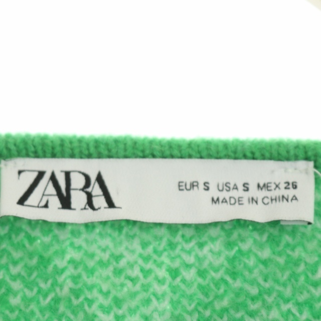 ZARA(ザラ)のザラ ZARA ニットカーディガン クロップド丈 長袖 総柄 S 緑 白 レディースのトップス(カーディガン)の商品写真