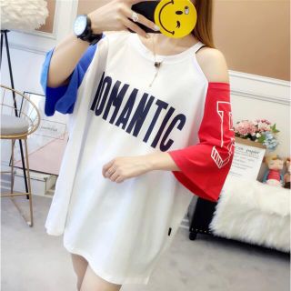 💙Ｌ❤️⚠️注意事項⚠️オフショルＴシャツ/ミニワンピース🤍ホワイト🤍春夏服(Tシャツ(長袖/七分))