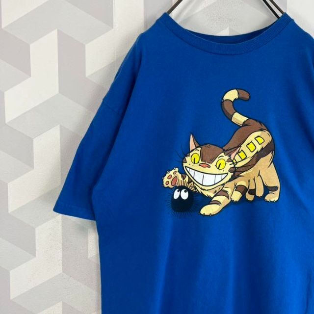 【珍品】ジブリ メキシコ製 Tシャツ ネコバス まっくろくろすけ アニメ映画 青