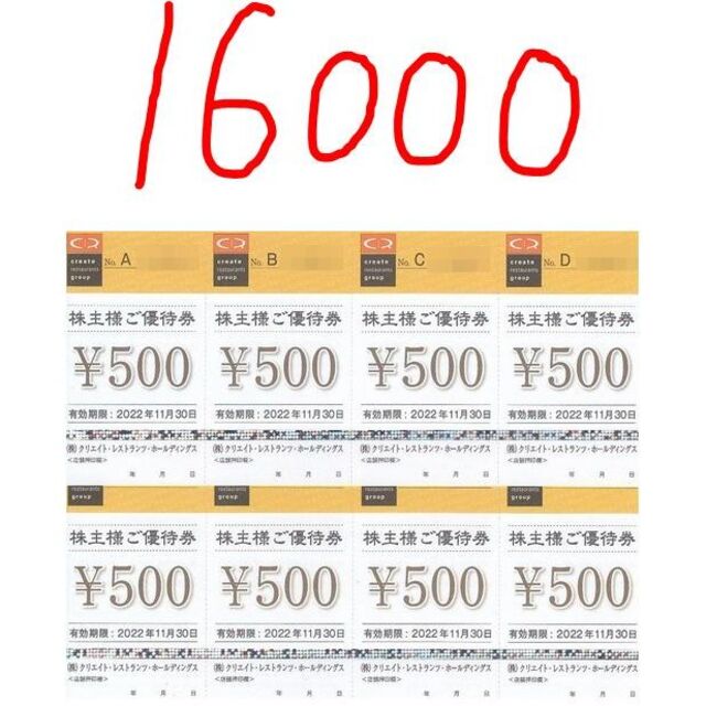 クリエイトレストランツ16000円分