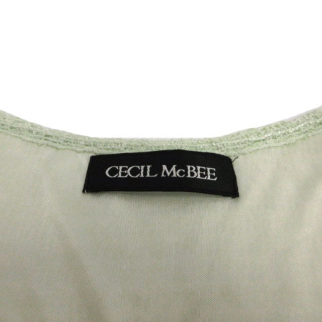 CECIL McBEE(セシルマクビー)のセシルマクビー ニット 半袖 レース ショルダーリボン レイヤード風 黄緑 M レディースのトップス(ニット/セーター)の商品写真